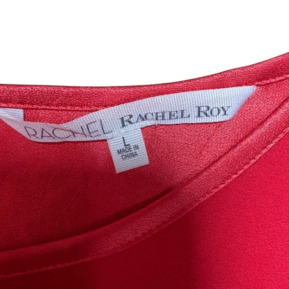 RACHEL ROY Red Dress Exposed Zipper Asymetrical Hem Gathered and Rusched Front L - Picture 4 of 8